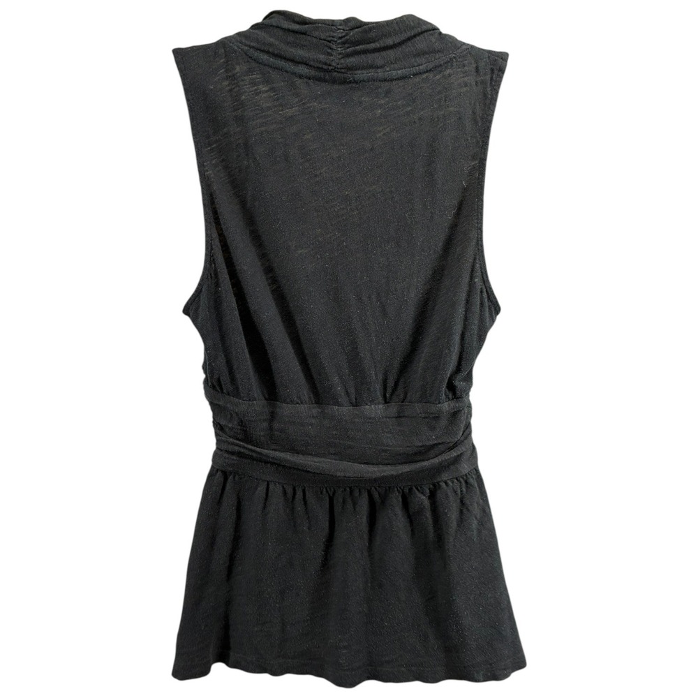 Delotta Black Plunge V Neck Draped Sleeveless Top Braided Waist Cotton M‎ Anthro - Picture 2 of 5